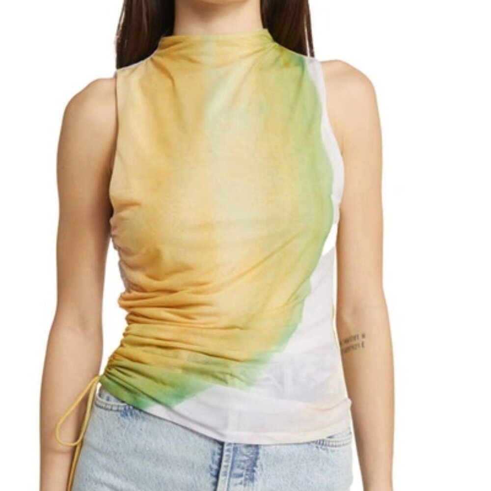Topshop Watercolor Ruched-Side Tank Top